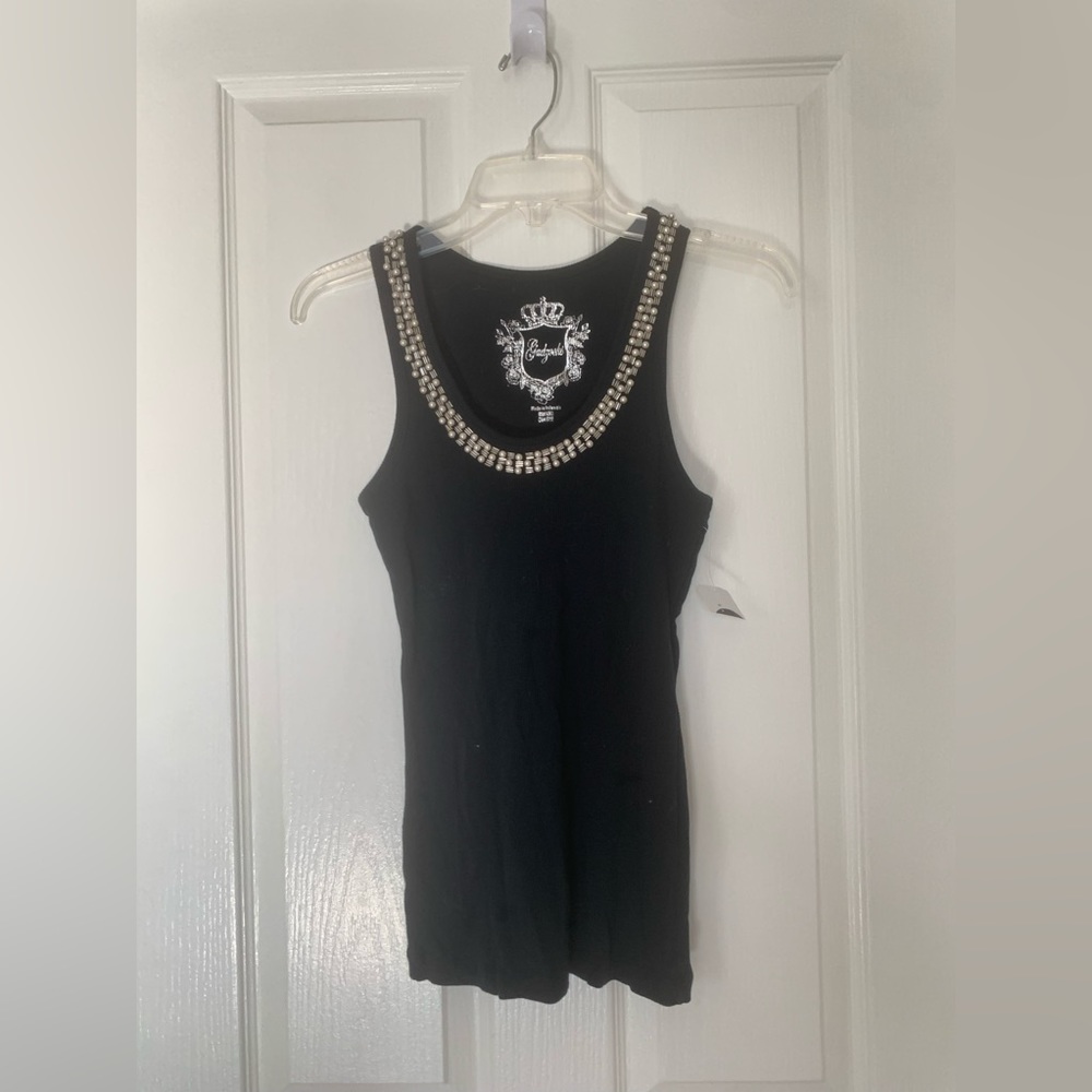 black knit top with pearls